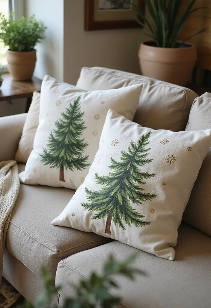 30+ Christmas Pillows on Couches That Feel Warm and Joyful 5 30+ Christmas Pillows on Couches That Feel Warm and Joyful - 5. Nature-inspired Designs