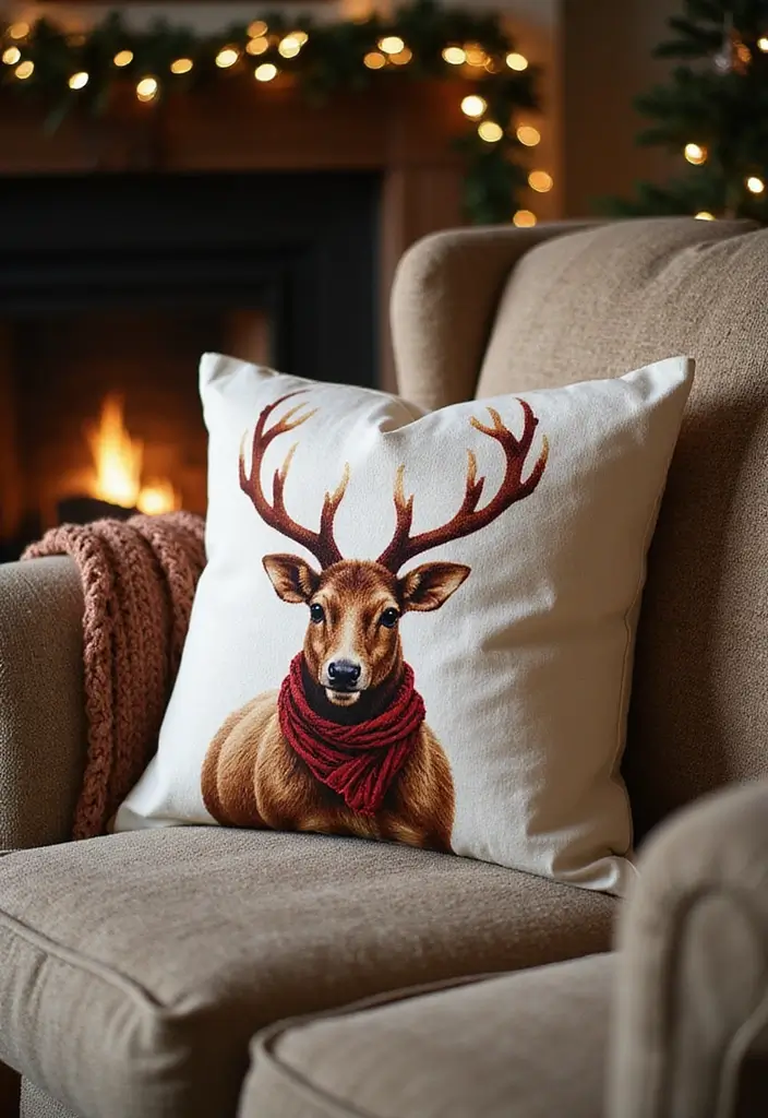 30+ Christmas Throw Pillows for Couches: Festive and Cozy Ideas 1 30+ Christmas Throw Pillows for Couches: Festive and Cozy Ideas - 1. Rustic Reindeer Charm