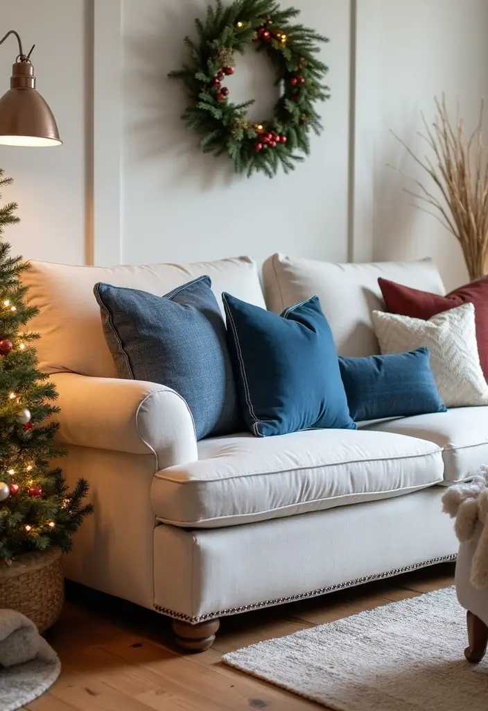 30+ Christmas Throw Pillows for Couches: Festive and Cozy Ideas 13 30+ Christmas Throw Pillows for Couches: Festive and Cozy Ideas - 13. Upcycled Denim Pillows