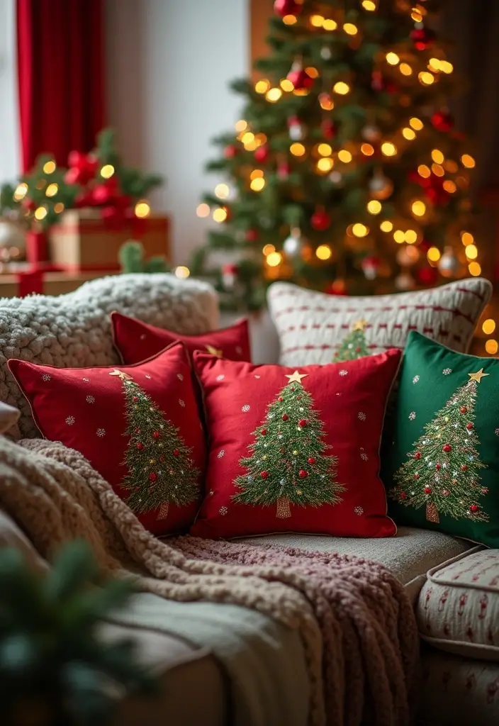 30+ Christmas Throw Pillows for Couches: Festive and Cozy Ideas 17 30+ Christmas Throw Pillows for Couches: Festive and Cozy Ideas - 17. Cheerful Christmas Trees