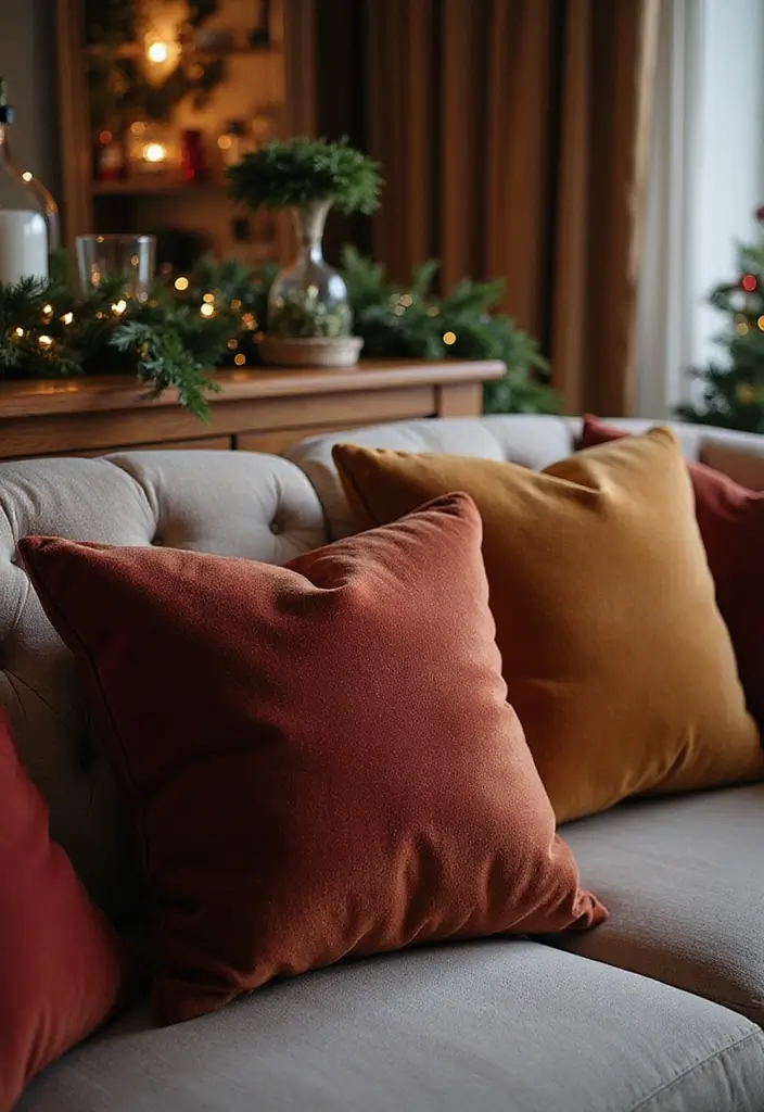 30+ Christmas Throw Pillows for Couches: Festive and Cozy Ideas 18 30+ Christmas Throw Pillows for Couches: Festive and Cozy Ideas - 18. Elegant Velvet Textures