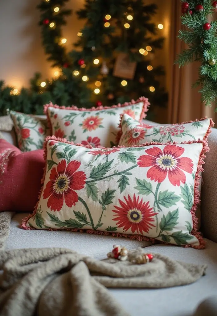 30+ Christmas Throw Pillows for Couches: Festive and Cozy Ideas 2 30+ Christmas Throw Pillows for Couches: Festive and Cozy Ideas - 2. Festive Floral Prints