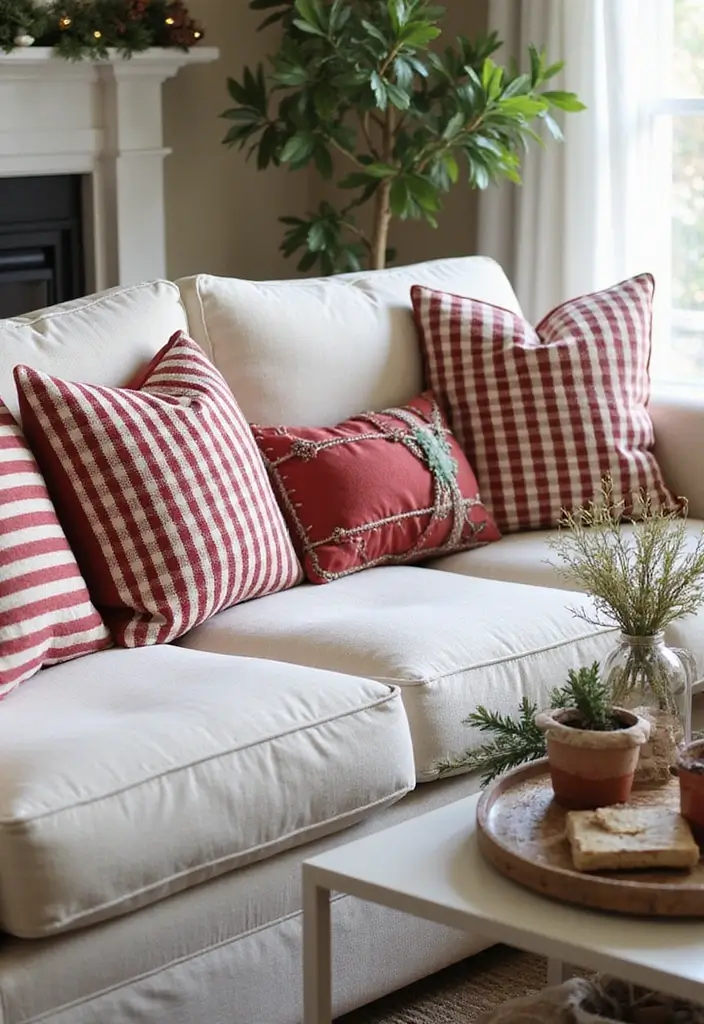 30+ Christmas Throw Pillows for Couches: Festive and Cozy Ideas 20 30+ Christmas Throw Pillows for Couches: Festive and Cozy Ideas - 20. Holiday Stripes
