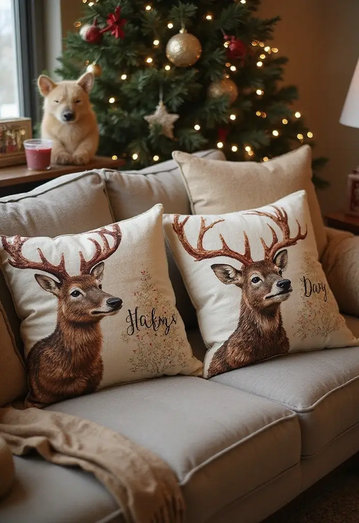 30+ Christmas Throw Pillows for Couches: Festive and Cozy Ideas 22 30+ Christmas Throw Pillows for Couches: Festive and Cozy Ideas - 22. Themed Animal Prints