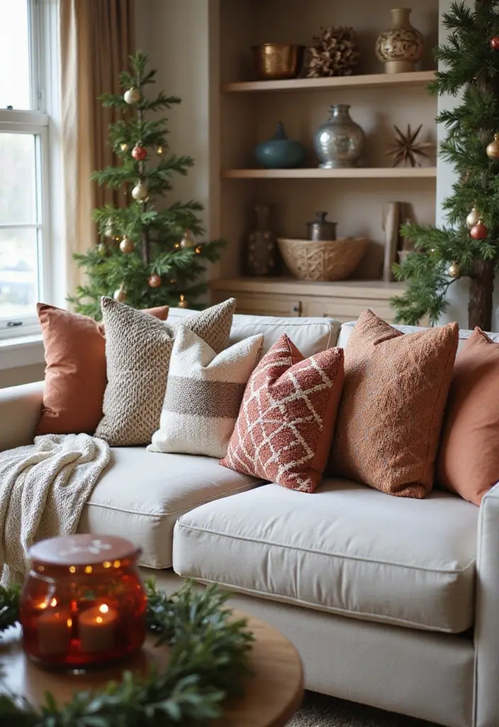 30+ Christmas Throw Pillows for Couches: Festive and Cozy Ideas 24 30+ Christmas Throw Pillows for Couches: Festive and Cozy Ideas - 24. Handwoven Unique Textures