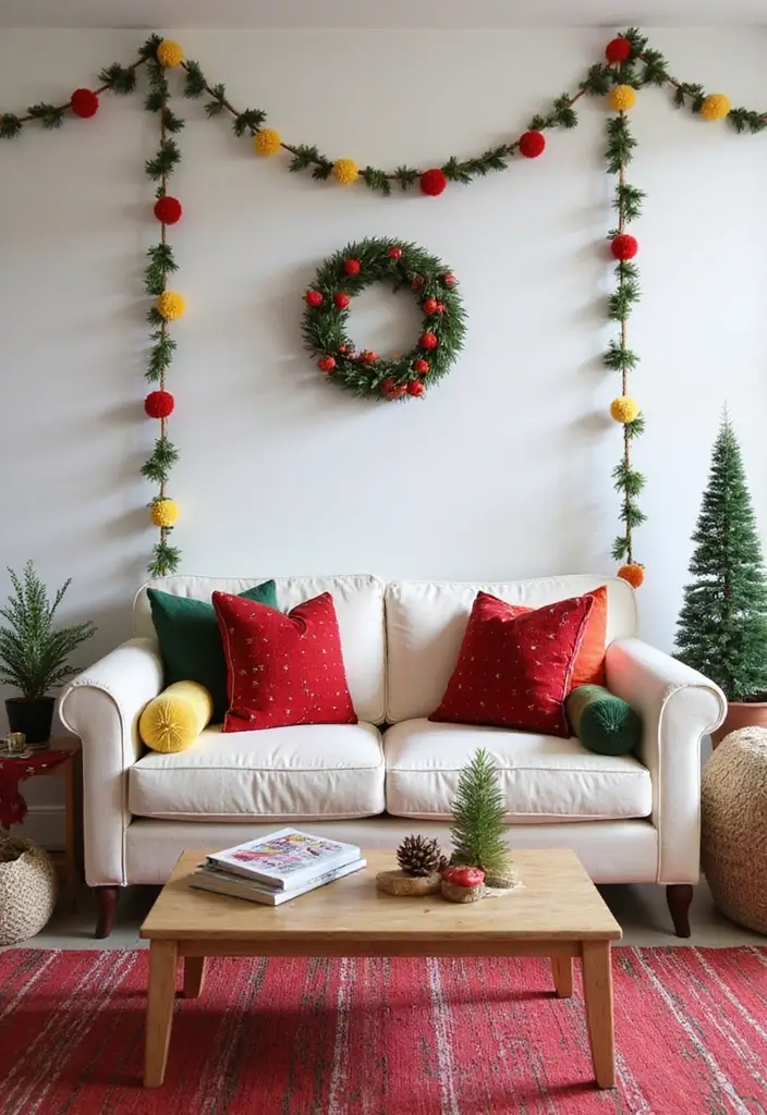 30+ Christmas Throw Pillows for Couches: Festive and Cozy Ideas 25 30+ Christmas Throw Pillows for Couches: Festive and Cozy Ideas - 25. Colorful Pom-Pom Accents