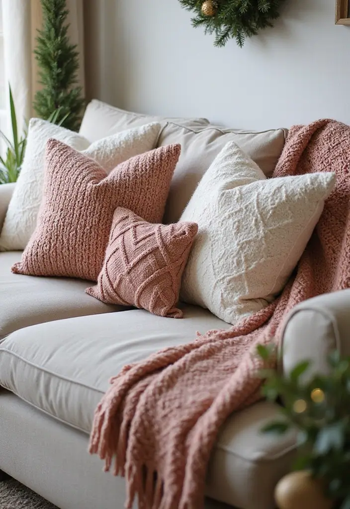 30+ Christmas Throw Pillows for Couches: Festive and Cozy Ideas 3 30+ Christmas Throw Pillows for Couches: Festive and Cozy Ideas - 3. Cozy Knitted Pillows