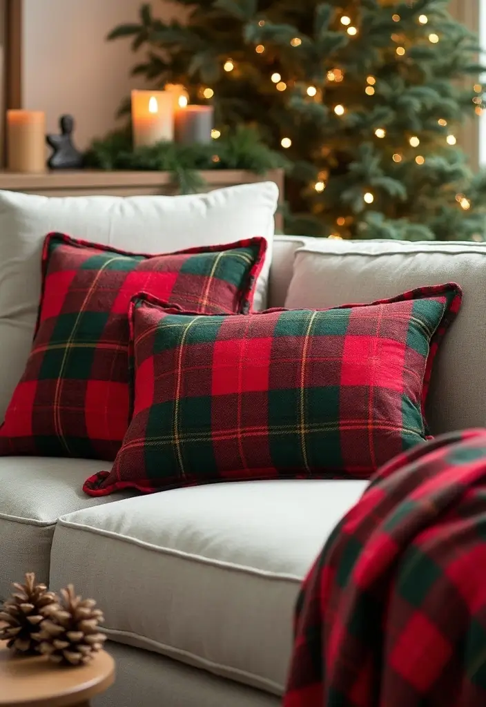 30+ Christmas Throw Pillows for Couches: Festive and Cozy Ideas 5 30+ Christmas Throw Pillows for Couches: Festive and Cozy Ideas - 5. Classic Plaid