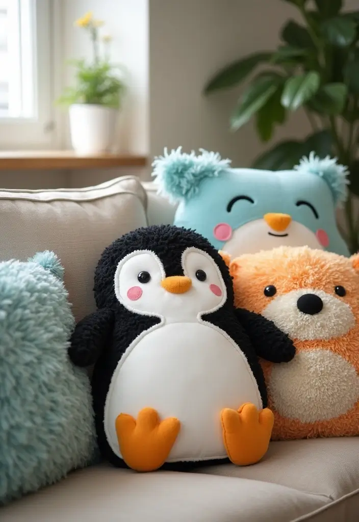 30 Cute Pillows for Couches That Add Personality to Any Room 12 30 Cute Pillows for Couches That Add Personality to Any Room - 12. Playful Penguin Pillows