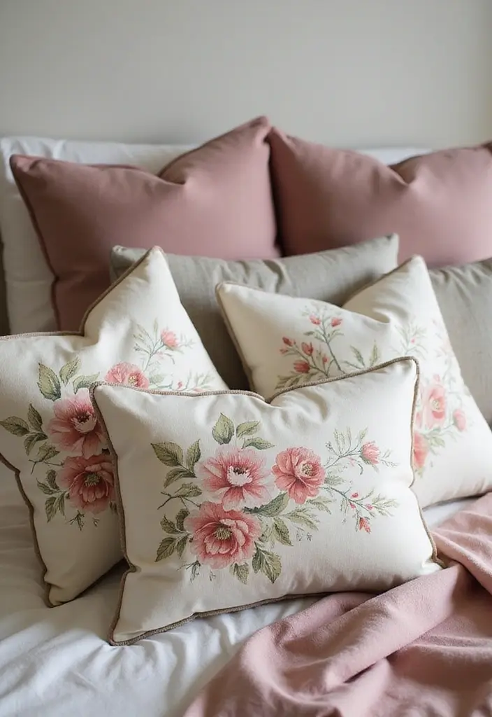 30 Decorative Bed Pillow Ideas That Make Any Bedroom Feel Luxe 11 30 Decorative Bed Pillow Ideas That Make Any Bedroom Feel Luxe - 11. Vintage Floral Prints