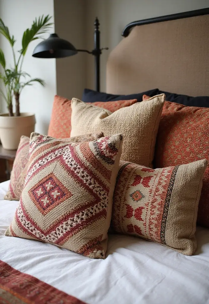 30 Decorative Bed Pillow Ideas That Make Any Bedroom Feel Luxe 16 30 Decorative Bed Pillow Ideas That Make Any Bedroom Feel Luxe - 16. Handwoven Textiles