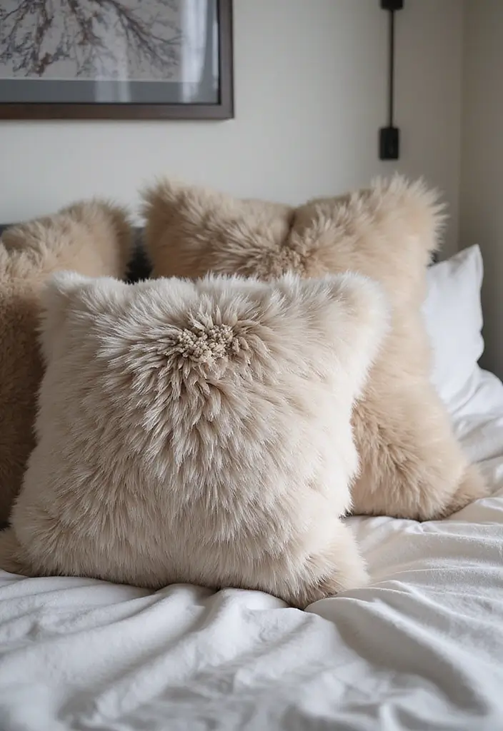 30 Decorative Bed Pillow Ideas That Make Any Bedroom Feel Luxe 17 30 Decorative Bed Pillow Ideas That Make Any Bedroom Feel Luxe - 17. Soft Faux Fur Accents