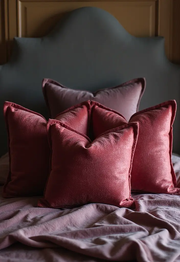 30 Decorative Bed Pillow Ideas That Make Any Bedroom Feel Luxe 2 30 Decorative Bed Pillow Ideas That Make Any Bedroom Feel Luxe - 2. Luxurious Velvet Layers