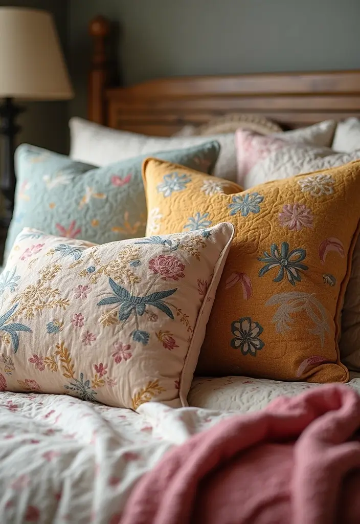 30 Decorative Bed Pillow Ideas That Make Any Bedroom Feel Luxe 21 30 Decorative Bed Pillow Ideas That Make Any Bedroom Feel Luxe - 21. Colorful Quilted Pillows