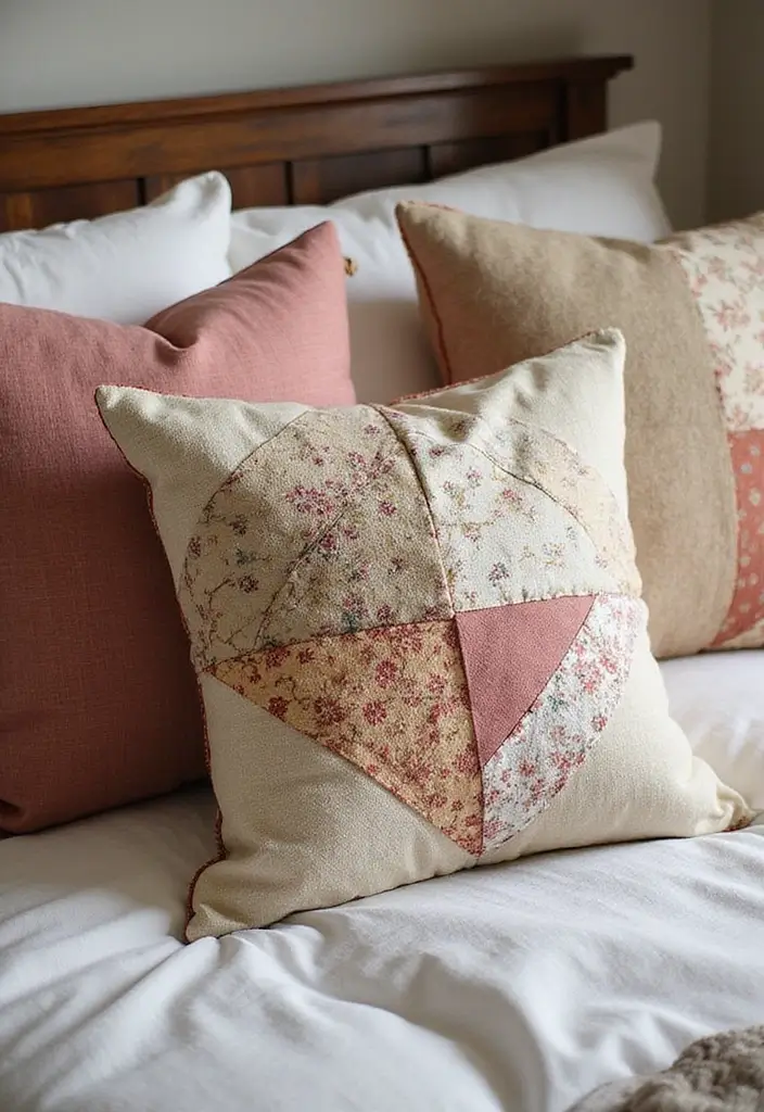 30 Decorative Bed Pillow Ideas That Make Any Bedroom Feel Luxe 23 30 Decorative Bed Pillow Ideas That Make Any Bedroom Feel Luxe - 23. Cozy Patchwork Designs