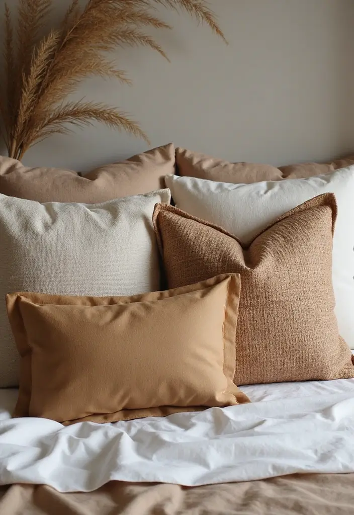 30 Decorative Bed Pillow Ideas That Make Any Bedroom Feel Luxe 8 30 Decorative Bed Pillow Ideas That Make Any Bedroom Feel Luxe - 8. Earthy Tones and Textures