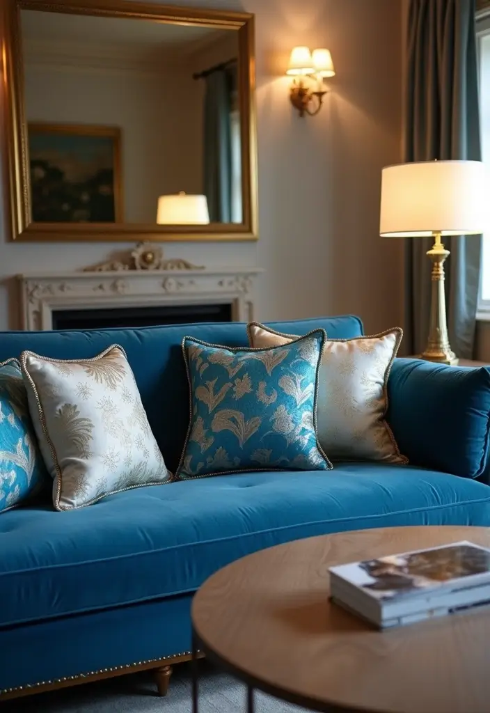30 Decorative Pillows for a Blue Couch That Tie the Room Together 11 30 Decorative Pillows for a Blue Couch That Tie the Room Together - 11. Luxurious Silk Pillows