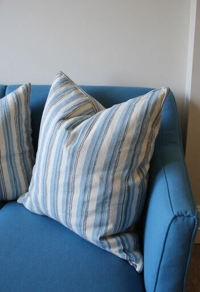 30 Decorative Pillows for a Blue Couch That Tie the Room Together 16 30 Decorative Pillows for a Blue Couch That Tie the Room Together - 16. Classic Stripes