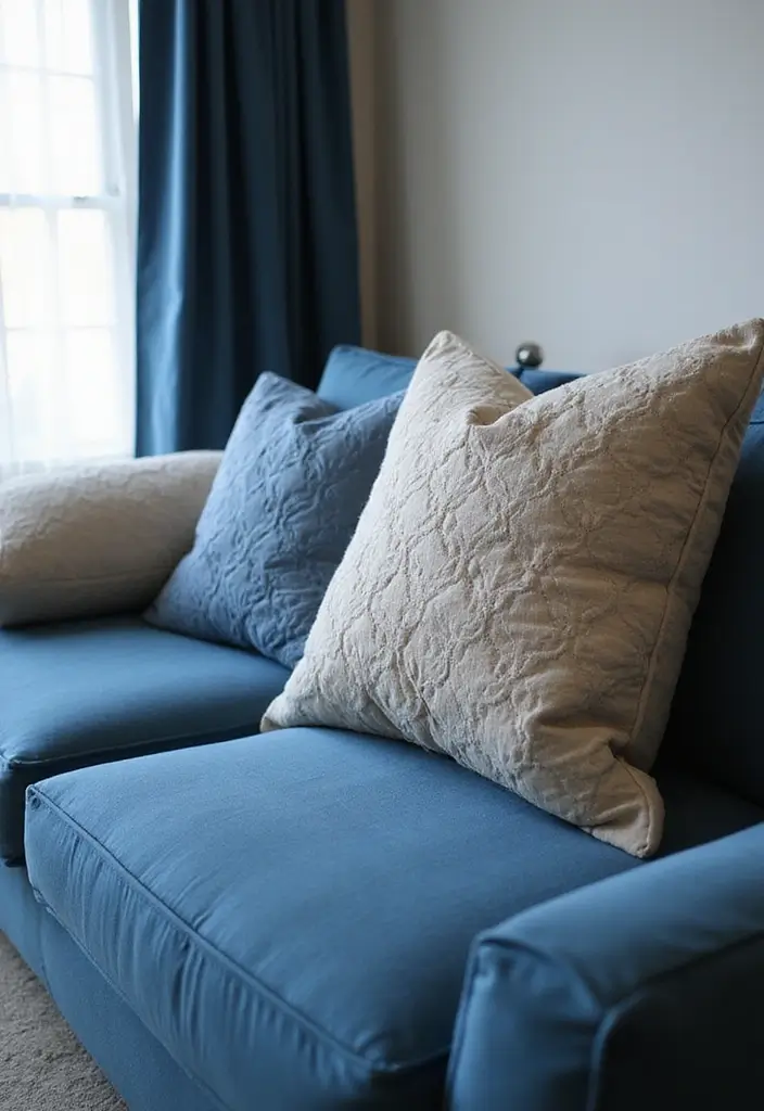 30 Decorative Pillows for a Blue Couch That Tie the Room Together 22 30 Decorative Pillows for a Blue Couch That Tie the Room Together - 22. Quilted Textures