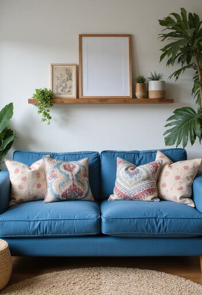 30 Decorative Pillows for a Blue Couch That Tie the Room Together 3 30 Decorative Pillows for a Blue Couch That Tie the Room Together - 3. Earthy Bohemian Prints