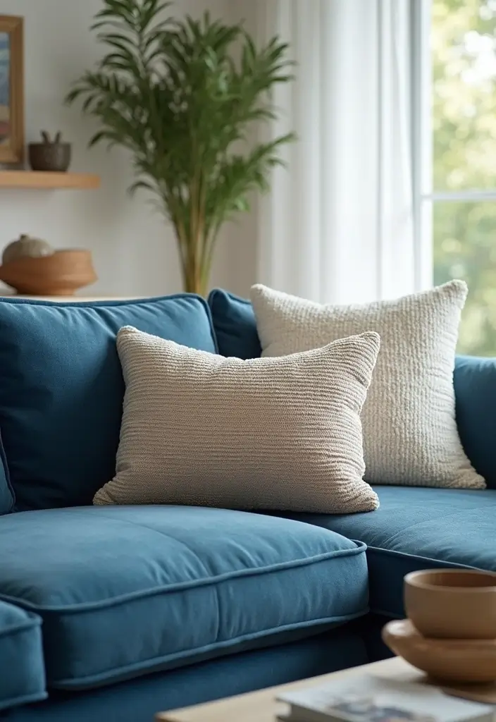 30 Decorative Pillows for a Blue Couch That Tie the Room Together 30 30 Decorative Pillows for a Blue Couch That Tie the Room Together - 30. Sustainable Chenille