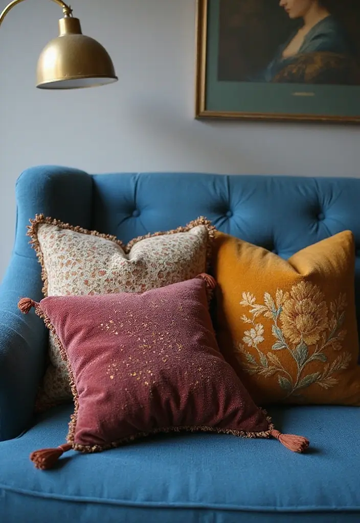 30 Decorative Pillows for a Blue Couch That Tie the Room Together 4 30 Decorative Pillows for a Blue Couch That Tie the Room Together - 4. Vintage Velvet Pillows