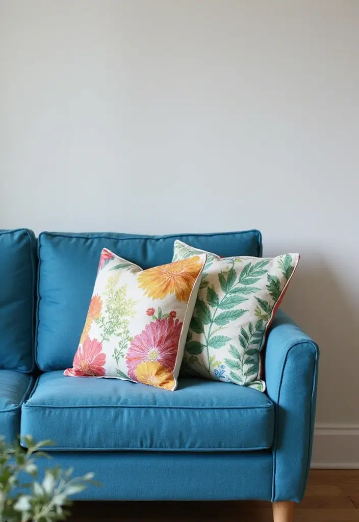 30 Decorative Pillows for a Blue Couch That Tie the Room Together 5 30 Decorative Pillows for a Blue Couch That Tie the Room Together - 5. Nature-Inspired Prints