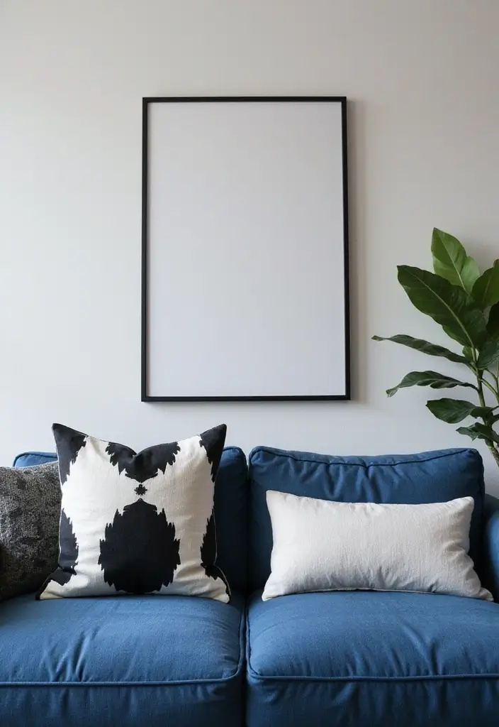 30 Decorative Pillows for a Blue Couch That Tie the Room Together 6 30 Decorative Pillows for a Blue Couch That Tie the Room Together - 6. Graphic Black and White