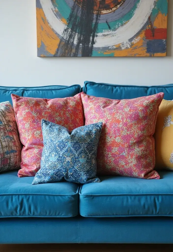 30 Decorative Pillows for a Blue Couch That Tie the Room Together 9 30 Decorative Pillows for a Blue Couch That Tie the Room Together - 9. Artistic Abstract Designs