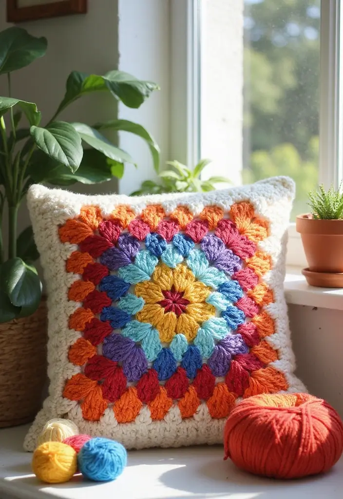 30+ Free Crochet Home Decor Patterns for Beautiful Decorative Pillows 2 30+ Free Crochet Home Decor Patterns for Beautiful Decorative Pillows - 2. Cozy Granny Square Pillow