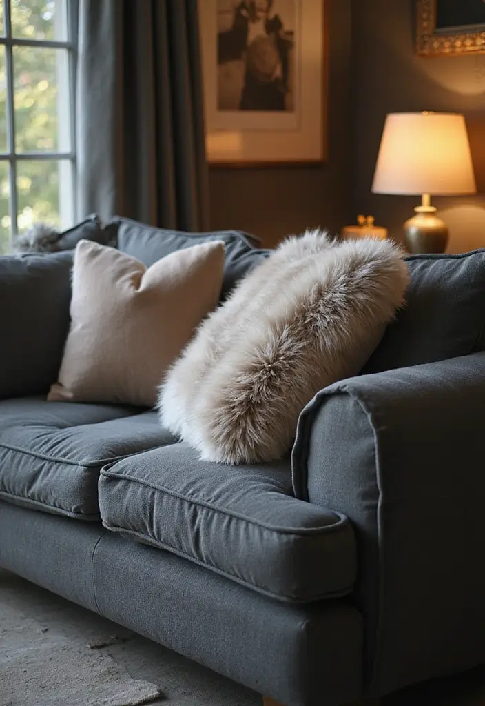 30+ Perfect Pillows for a Dark Grey Couch: Modern and Chic 15 30+ Perfect Pillows for a Dark Grey Couch: Modern and Chic - 15. Cozy Faux Fur for Warmth