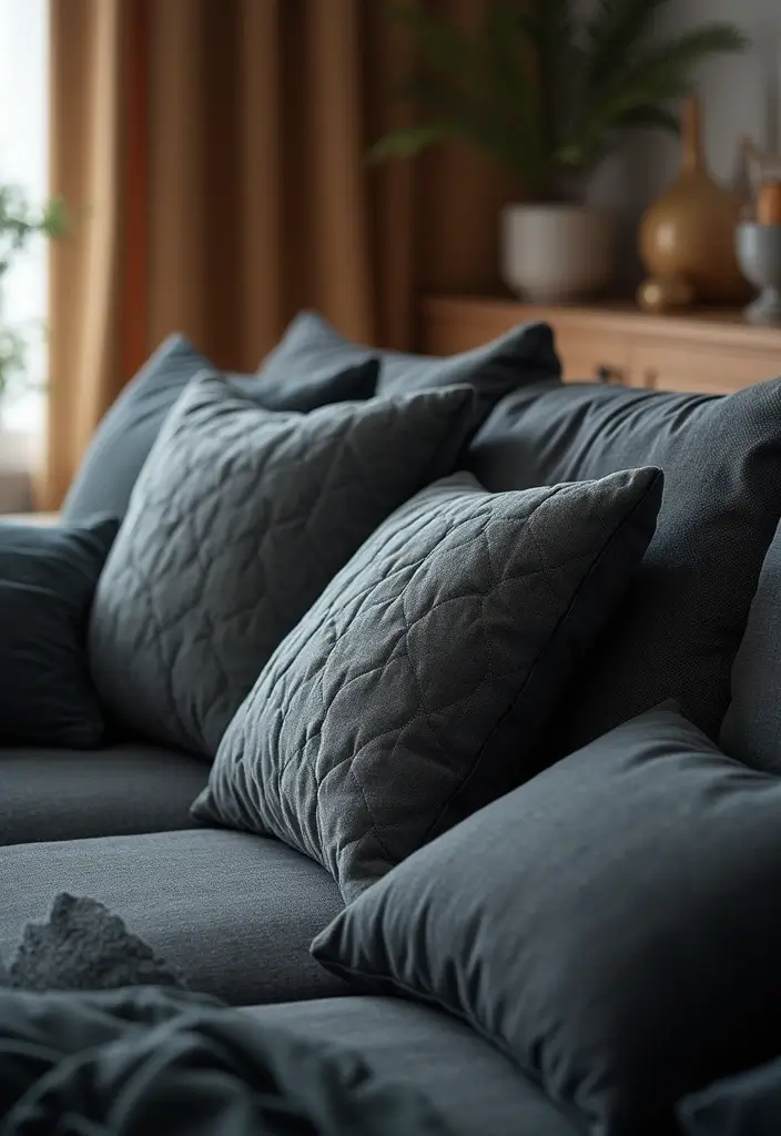 30+ Perfect Pillows for a Dark Grey Couch: Modern and Chic 18 30+ Perfect Pillows for a Dark Grey Couch: Modern and Chic - 18. Quilted and Padded Pillows