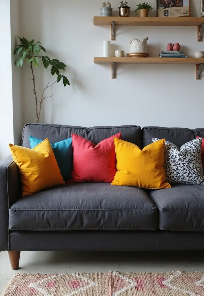 30+ Perfect Pillows for a Dark Grey Couch: Modern and Chic 2 30+ Perfect Pillows for a Dark Grey Couch: Modern and Chic - 2. Color Splash with Throw Pillows