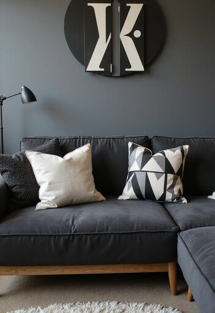 30+ Perfect Pillows for a Dark Grey Couch: Modern and Chic 28 30+ Perfect Pillows for a Dark Grey Couch: Modern and Chic - 28. Geometric Shapes and Bold Lines