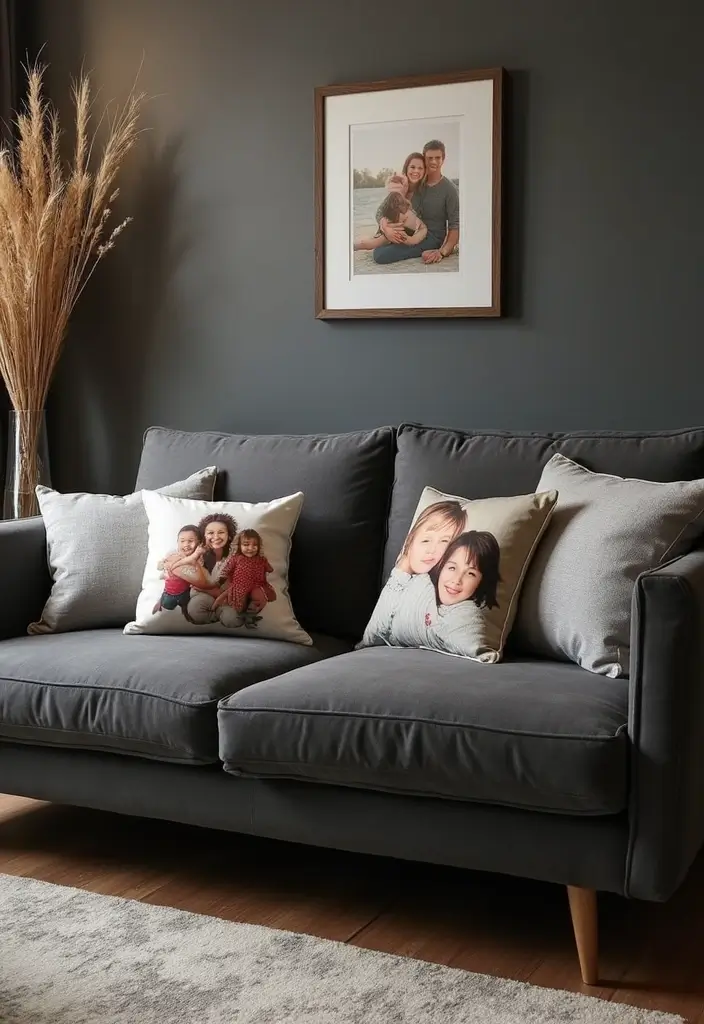 30+ Perfect Pillows for a Dark Grey Couch: Modern and Chic 29 30+ Perfect Pillows for a Dark Grey Couch: Modern and Chic - 29. Personalized Custom Prints
