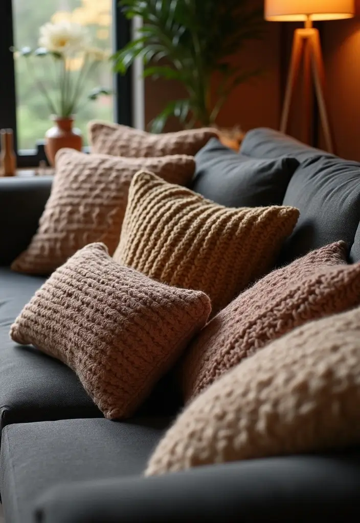 30+ Perfect Pillows for a Dark Grey Couch: Modern and Chic 5 30+ Perfect Pillows for a Dark Grey Couch: Modern and Chic - 5. Textured Knits and Chunky Fabrics