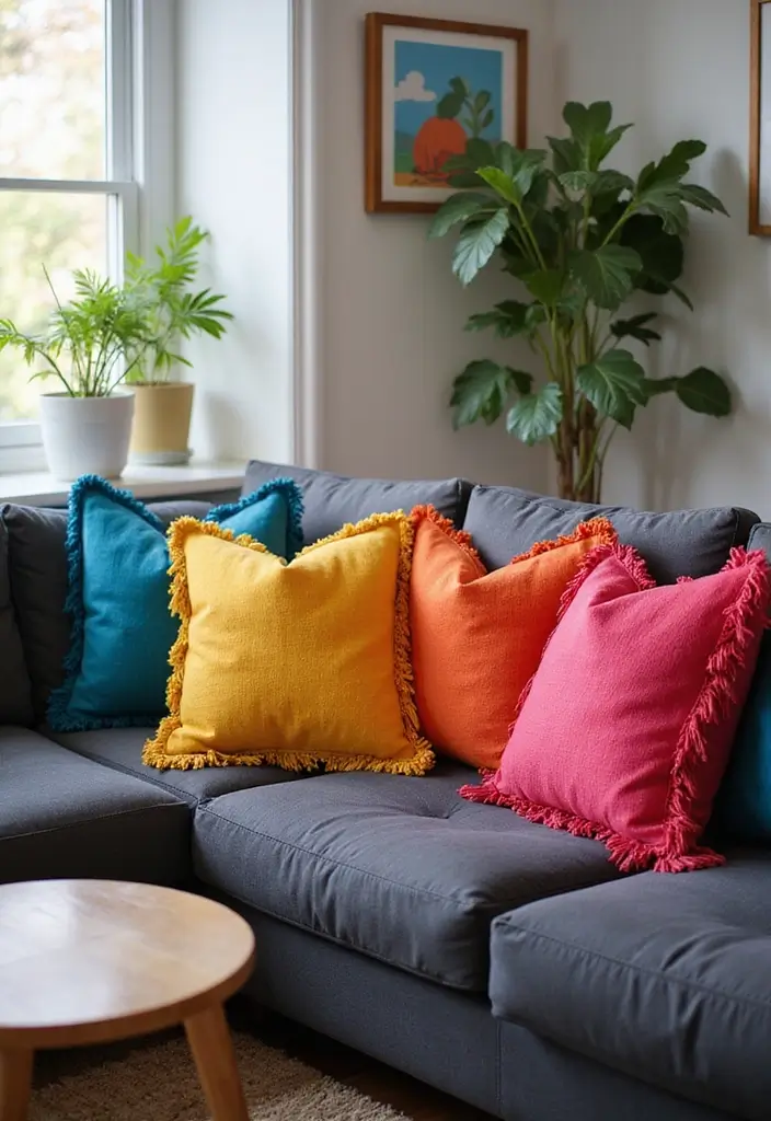 30+ Perfect Pillows for a Dark Grey Couch: Modern and Chic 7 30+ Perfect Pillows for a Dark Grey Couch: Modern and Chic - 7. Statement Fringe Pillows