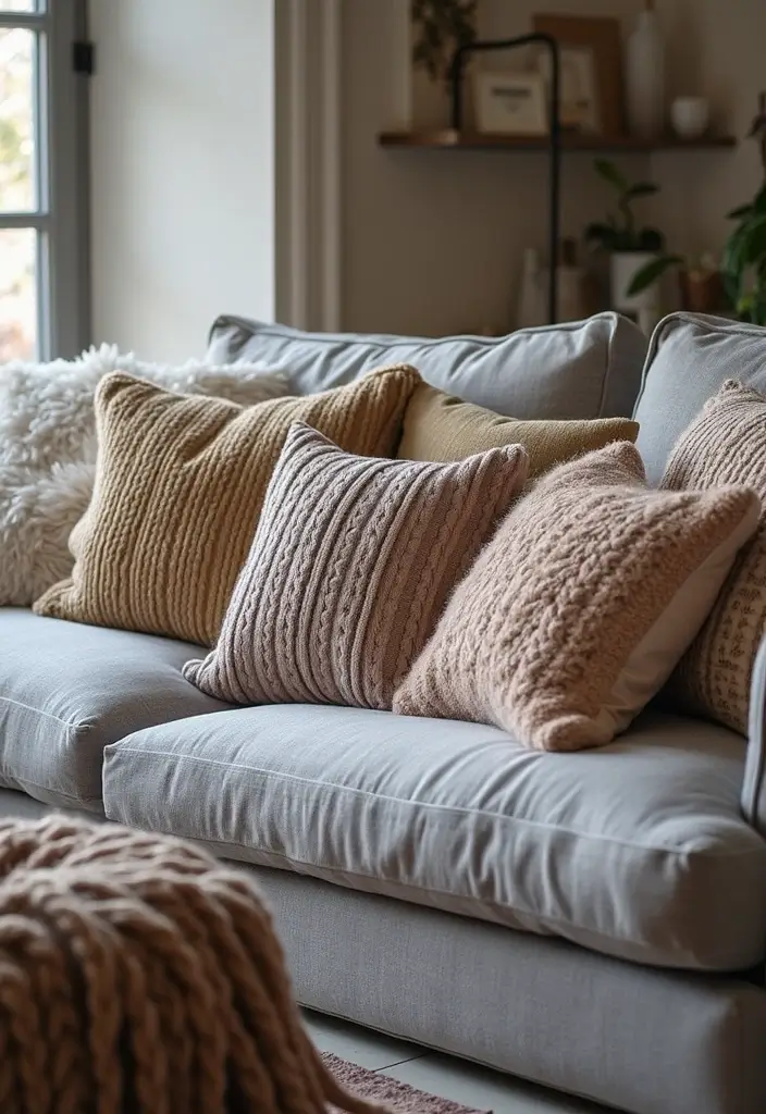 30+ Pillows for a Grey Couch That Add Depth and Character - 11. Cozy Knit Pillows