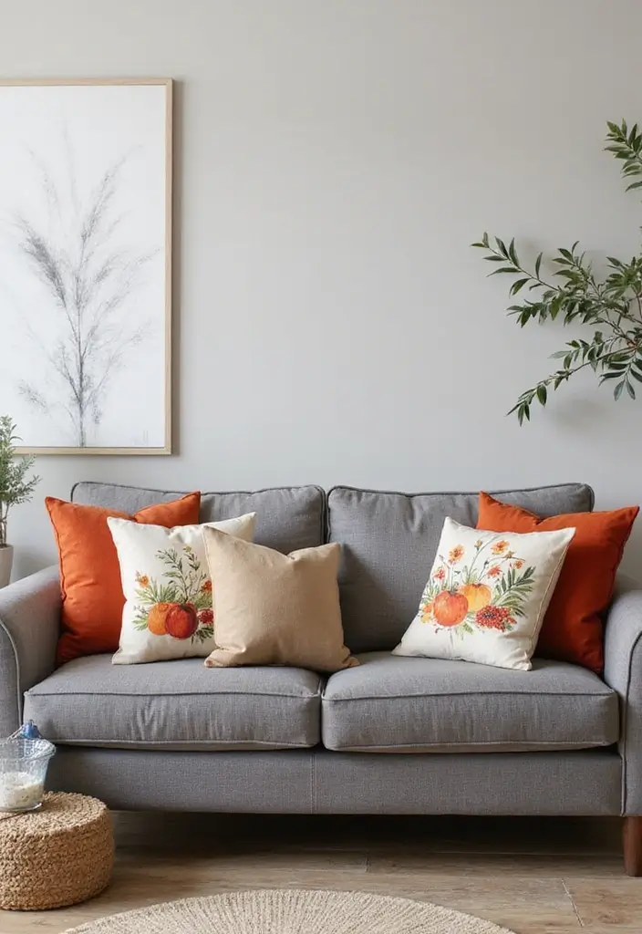 30+ Pillows for a Grey Couch That Add Depth and Character - 15. Seasonal Accent Pillows
