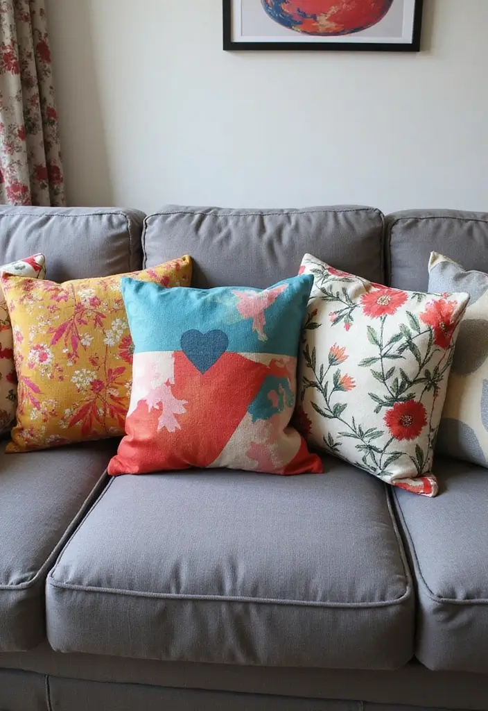 30+ Pillows for a Grey Couch That Add Depth and Character - 17. Artistic Print Pillows