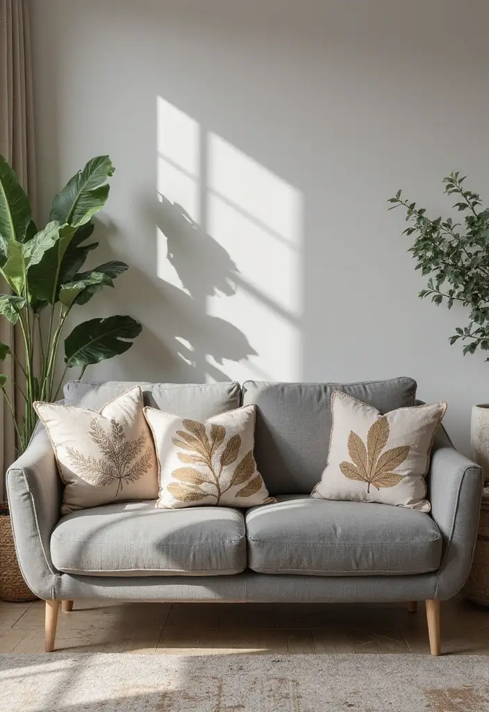 30+ Pillows for a Grey Couch That Add Depth and Character - 19. Nature-Inspired Textiles
