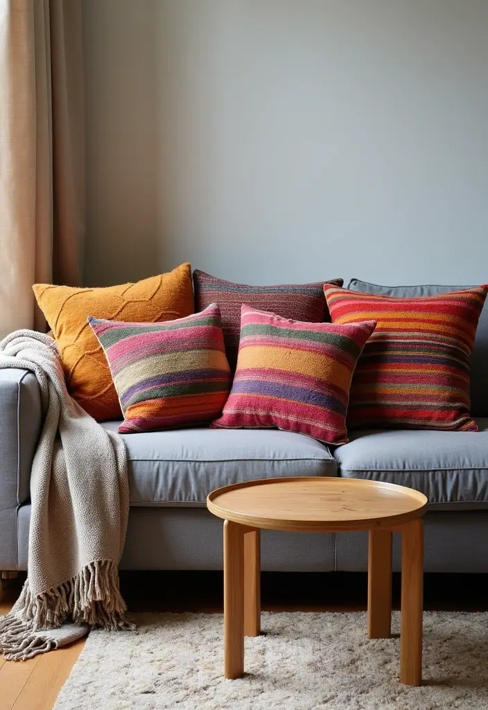 30+ Pillows for a Grey Couch That Add Depth and Character - 2. Colorful Kilim Pillows