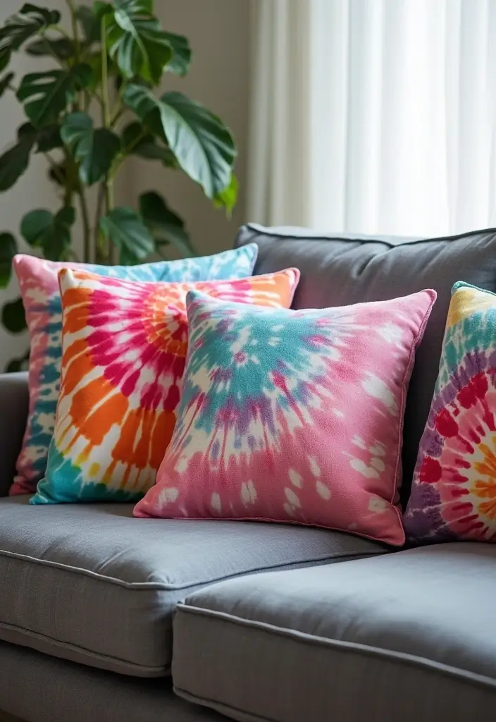 30+ Pillows for a Grey Couch That Add Depth and Character - 22. Tie-Dye Pillows