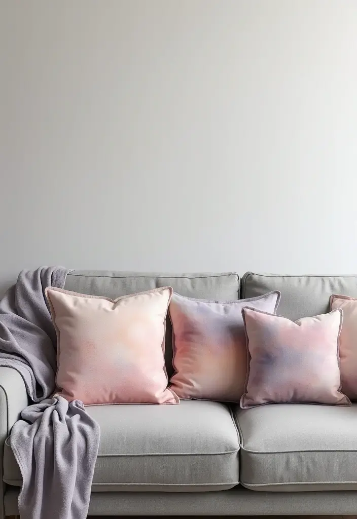 30+ Pillows for a Grey Couch That Add Depth and Character - 23. Artistic Watercolor Pillows
