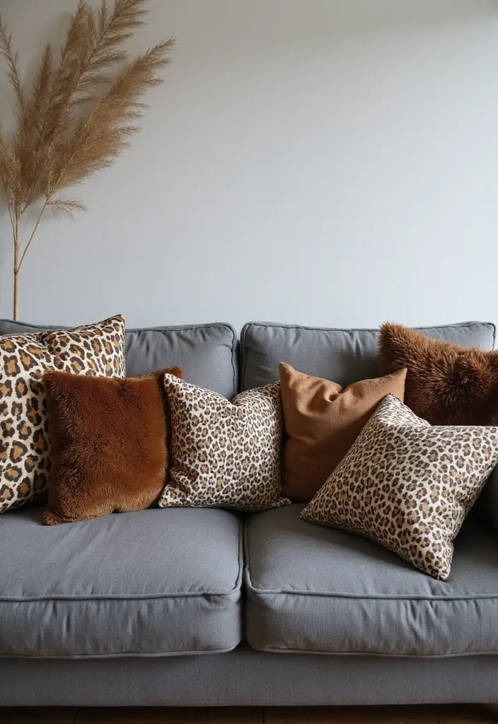 30+ Pillows for a Grey Couch That Add Depth and Character - 26. Animal Print Pillows