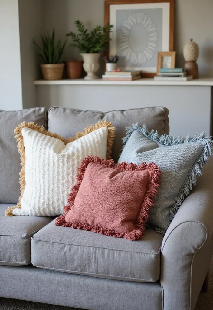 30+ Pillows for a Grey Couch That Add Depth and Character - 3. Cozy Fringe Accent Pillows
