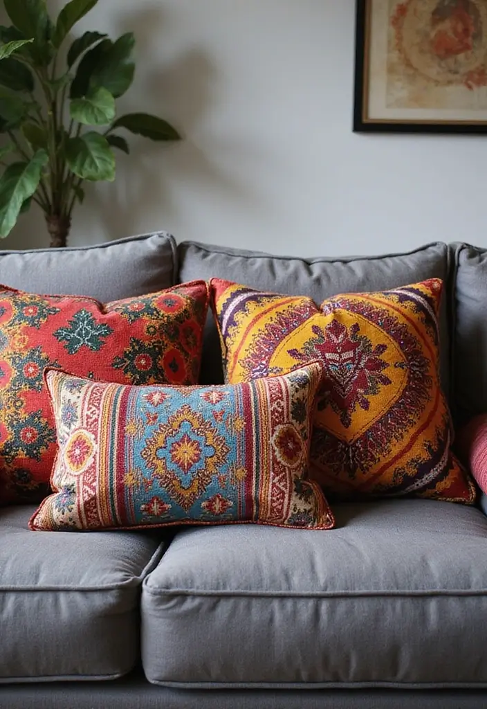 30+ Pillows for a Grey Couch That Add Depth and Character - 4. Ethnic Print Throw Pillows