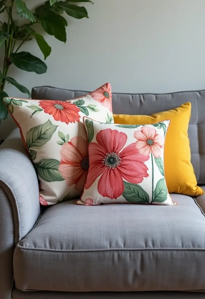 30+ Pillows for a Grey Couch That Add Depth and Character - 7. Floral Print Cushions