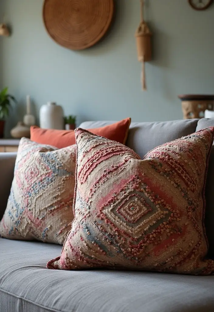 30+ Pillows for a Grey Couch That Add Depth and Character - 8. Artisan Crafted Pillows
