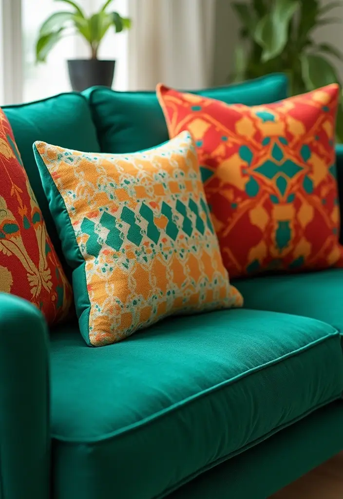 30 Pillows for an Emerald Green Couch That Make a Statement 11 30 Pillows for an Emerald Green Couch That Make a Statement - 11. Retro Patterns